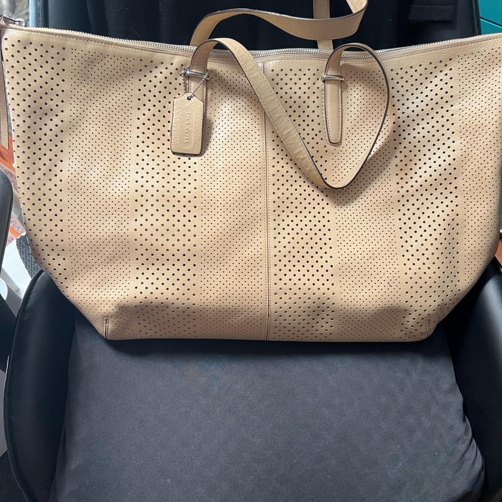 Coach Tan Perforated Tote Bag With Crossbody Strap - Gently Used